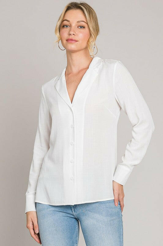 Lawn Notched Lapel Collar Dress Shirt-Long Sleeve Tops-Krush Kandy, Women's Online Fashion Boutique Located in Phoenix, Arizona (Scottsdale Area)