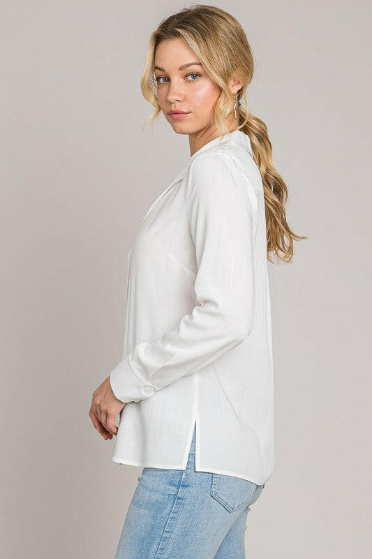 Lawn Notched Lapel Collar Dress Shirt-Long Sleeve Tops-Krush Kandy, Women's Online Fashion Boutique Located in Phoenix, Arizona (Scottsdale Area)