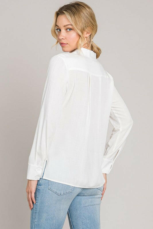 Lawn Notched Lapel Collar Dress Shirt-Long Sleeve Tops-Krush Kandy, Women's Online Fashion Boutique Located in Phoenix, Arizona (Scottsdale Area)