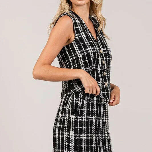 Plaid Tweed Tailored Vest-Vests-Krush Kandy, Women's Online Fashion Boutique Located in Phoenix, Arizona (Scottsdale Area)