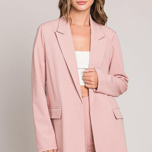 Twill Oversized Peak Collar Blazer Jacket-Blazers-Krush Kandy, Women's Online Fashion Boutique Located in Phoenix, Arizona (Scottsdale Area)