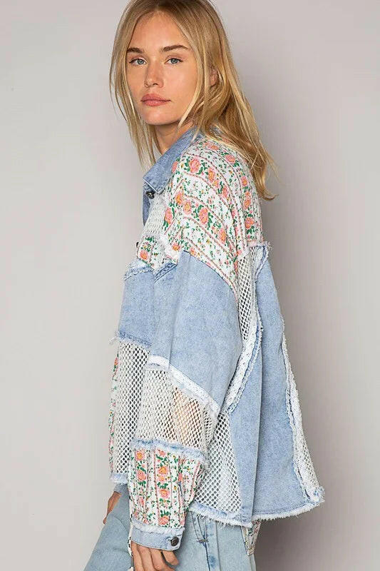 POL Oversize Balloon Sleeve Floral Contrast Jacket-Jackets-Krush Kandy, Women's Online Fashion Boutique Located in Phoenix, Arizona (Scottsdale Area)