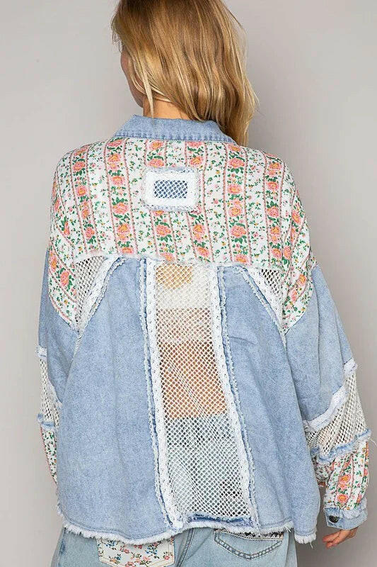 POL Oversize Balloon Sleeve Floral Contrast Jacket-Jackets-Krush Kandy, Women's Online Fashion Boutique Located in Phoenix, Arizona (Scottsdale Area)