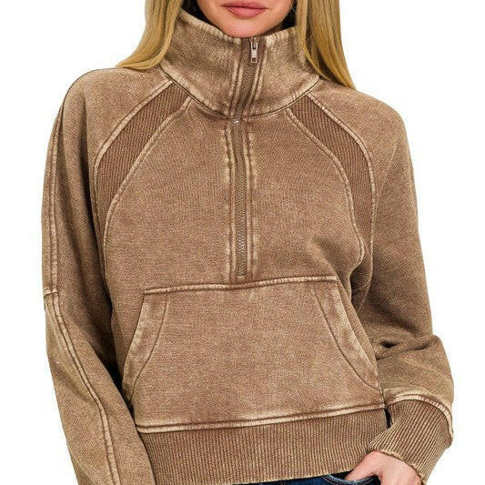 Acid Wash Half Zip Pullover-Sweatshirts-Krush Kandy, Women's Online Fashion Boutique Located in Phoenix, Arizona (Scottsdale Area)