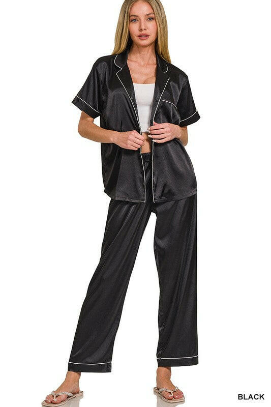 Satin Pajama Set-2 Piece Outfit Sets-Krush Kandy, Women's Online Fashion Boutique Located in Phoenix, Arizona (Scottsdale Area)