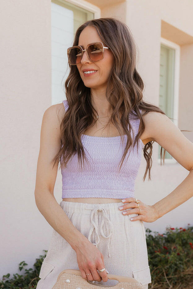 Shirred Square Neck Crop Top-Tanks-Krush Kandy, Women's Online Fashion Boutique Located in Phoenix, Arizona (Scottsdale Area)