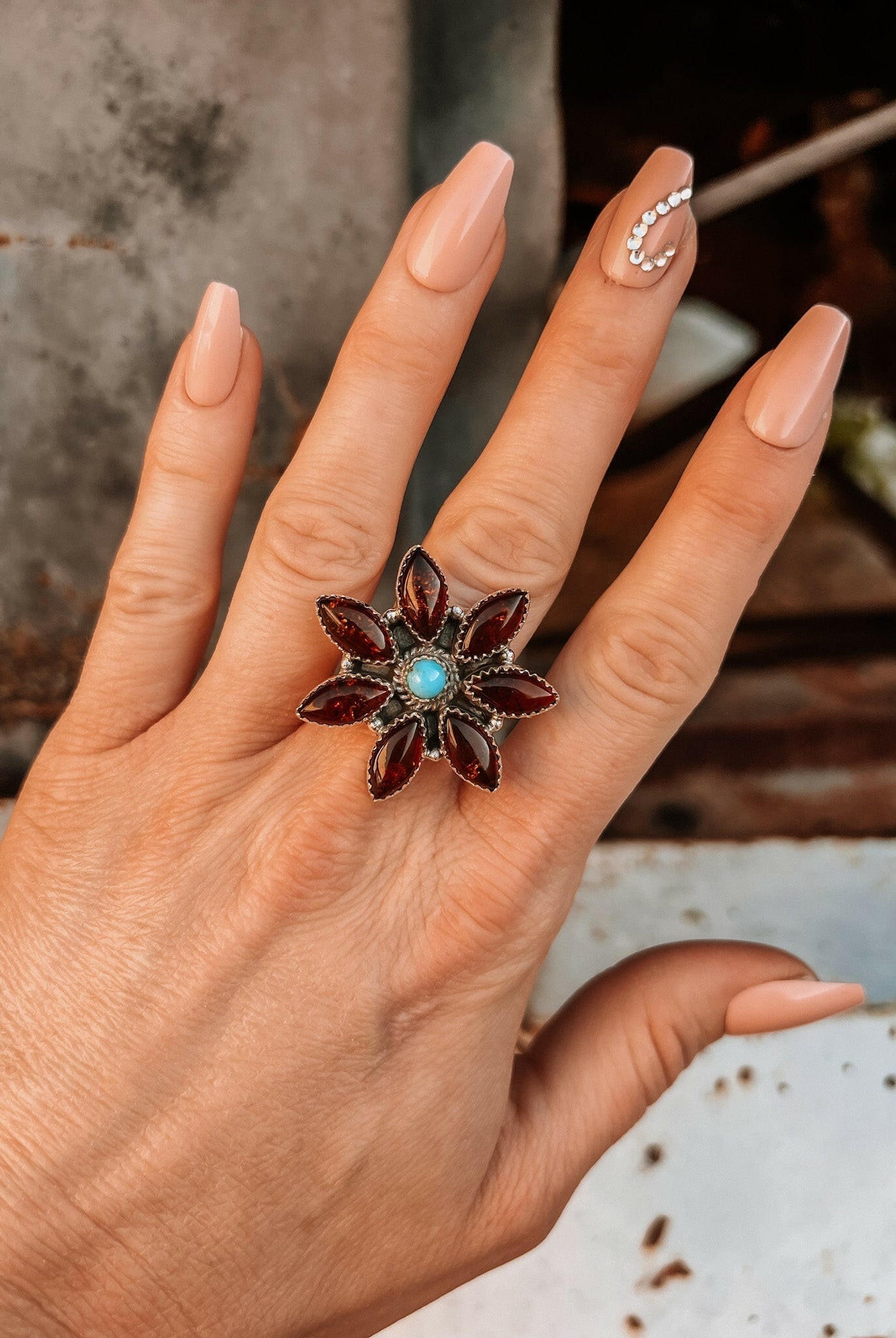 Amber and Turquoise Daisy Flower Ring-Krush Kandy, Women's Online Fashion Boutique Located in Phoenix, Arizona (Scottsdale Area)