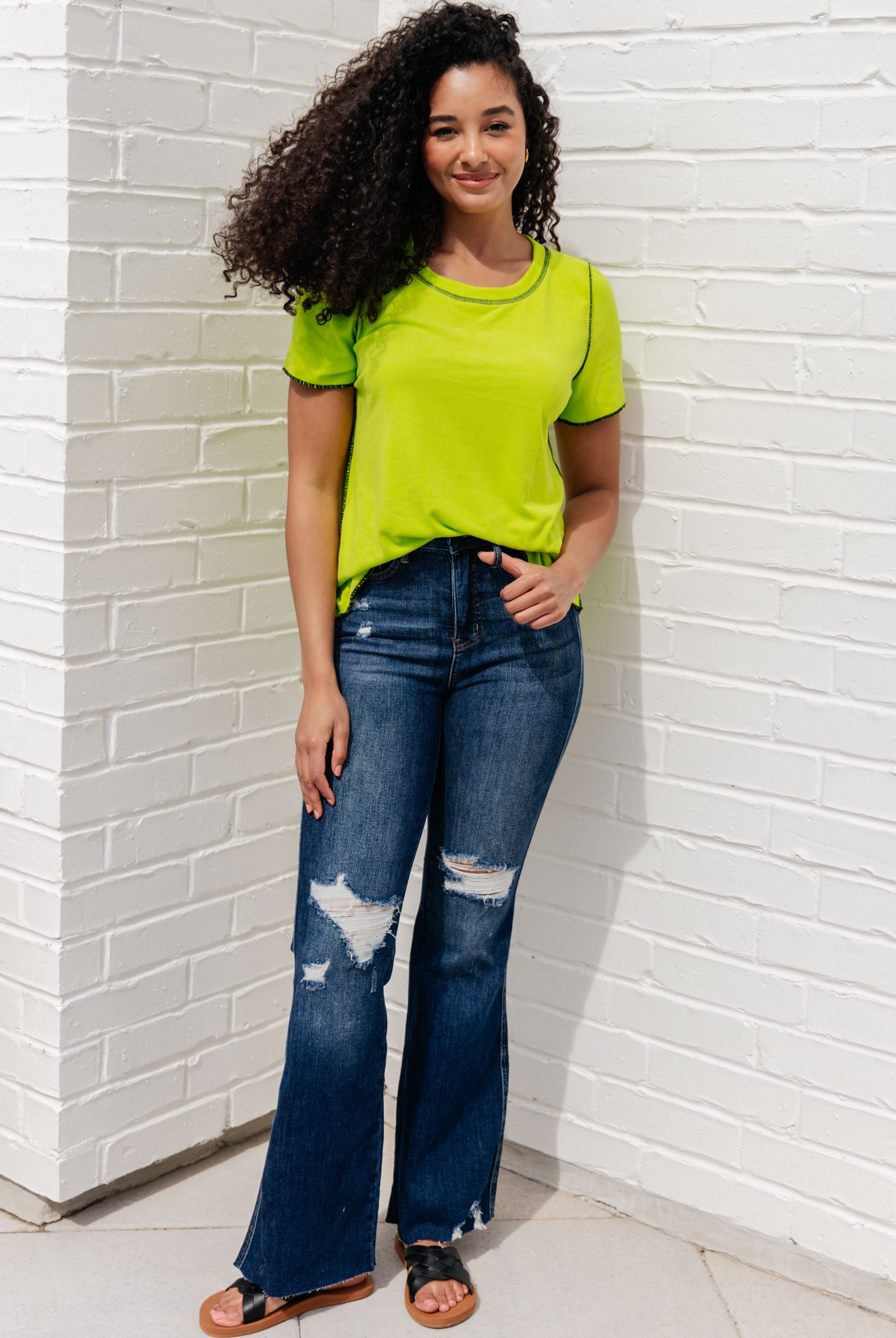 Lemons and Limes Contrast Top-Short Sleeve Tops-Krush Kandy, Women's Online Fashion Boutique Located in Phoenix, Arizona (Scottsdale Area)