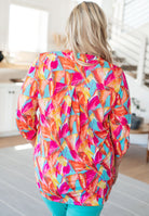 Lizzy Top in Teal and Hot Pink Abstract Fans-Long Sleeve Tops-Krush Kandy, Women's Online Fashion Boutique Located in Phoenix, Arizona (Scottsdale Area)