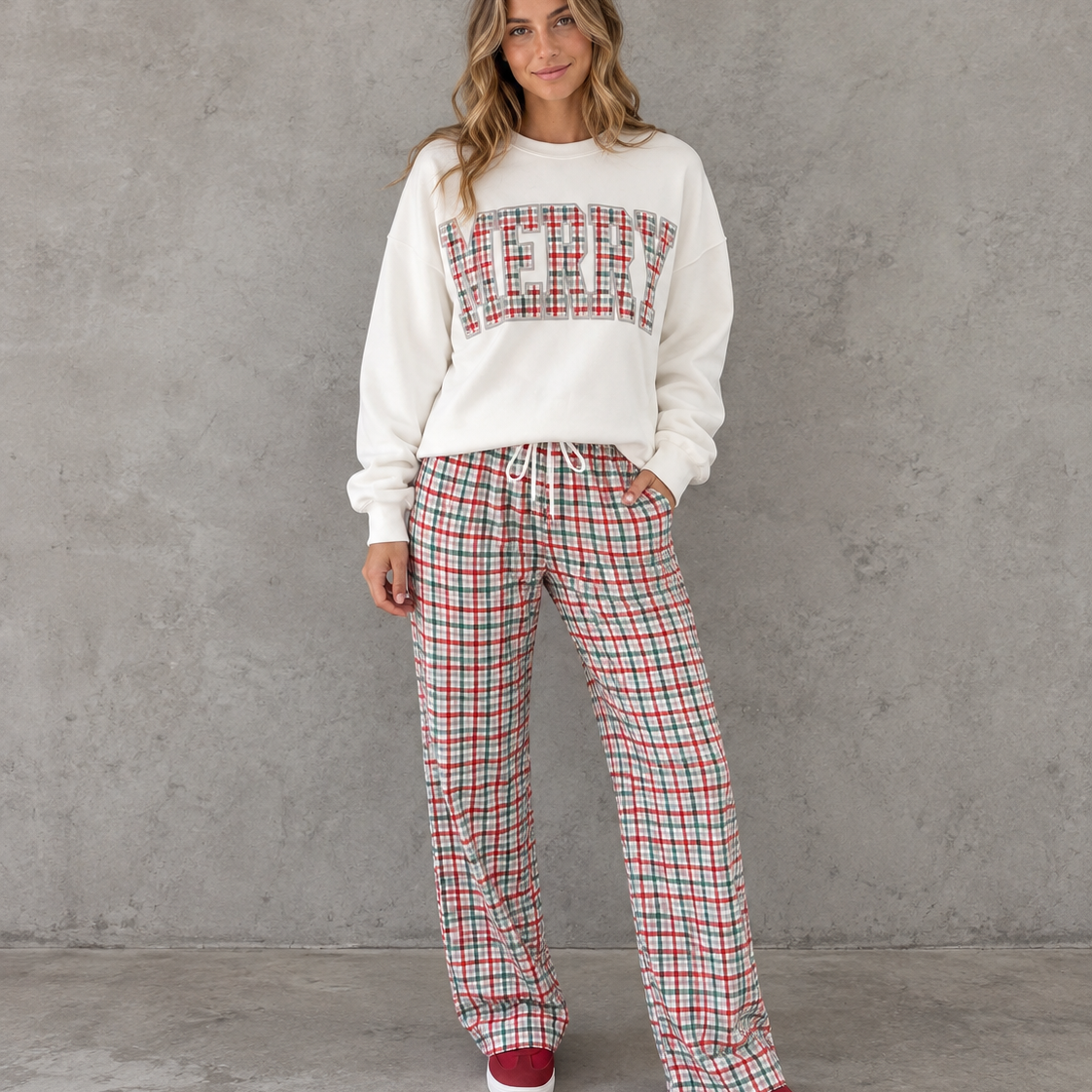 Merry Mornings Plaid Wide Leg Pants