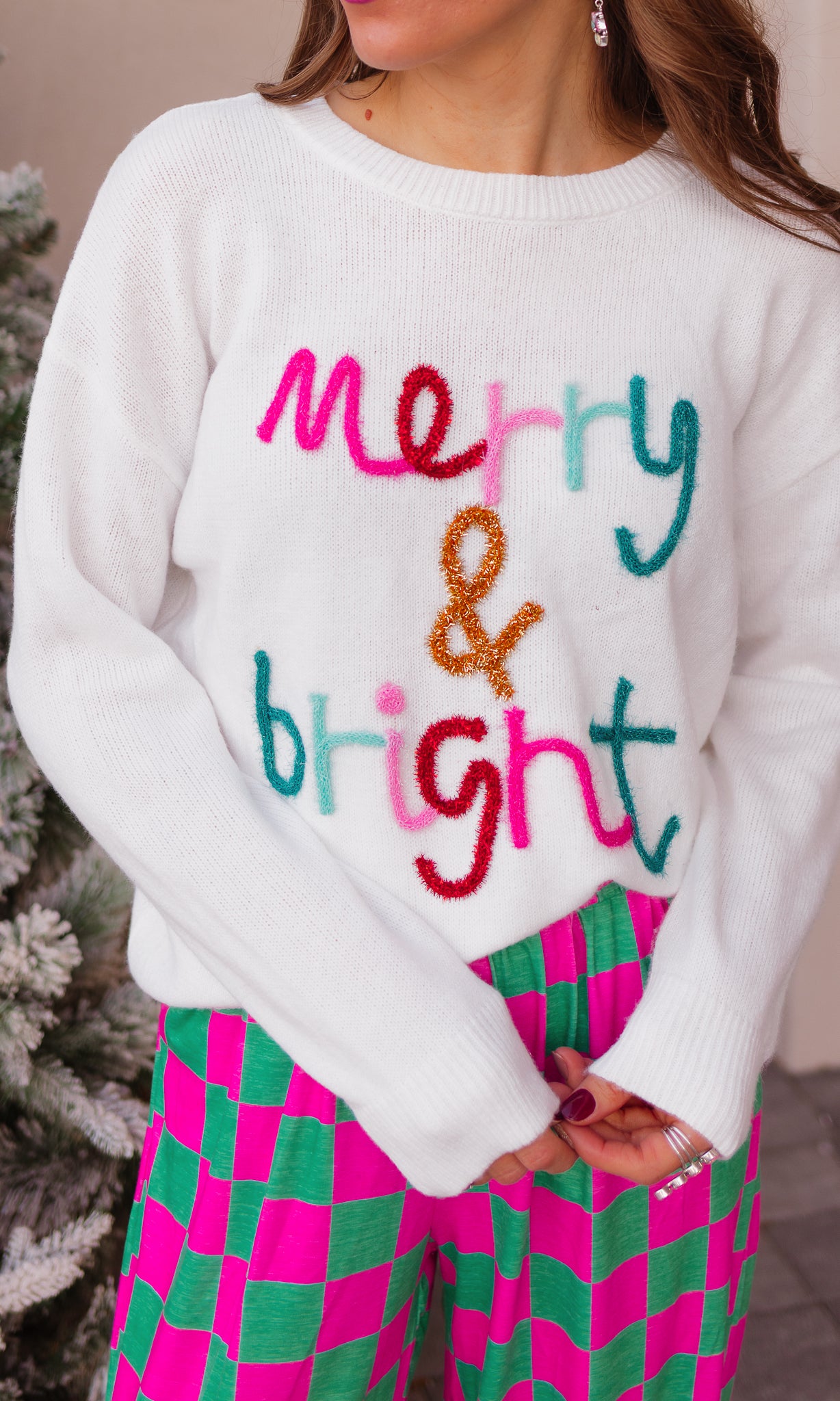 Merry & Bright Tinsel Christmas Sweater-Sweaters-Krush Kandy, Women's Online Fashion Boutique Located in Phoenix, Arizona (Scottsdale Area)