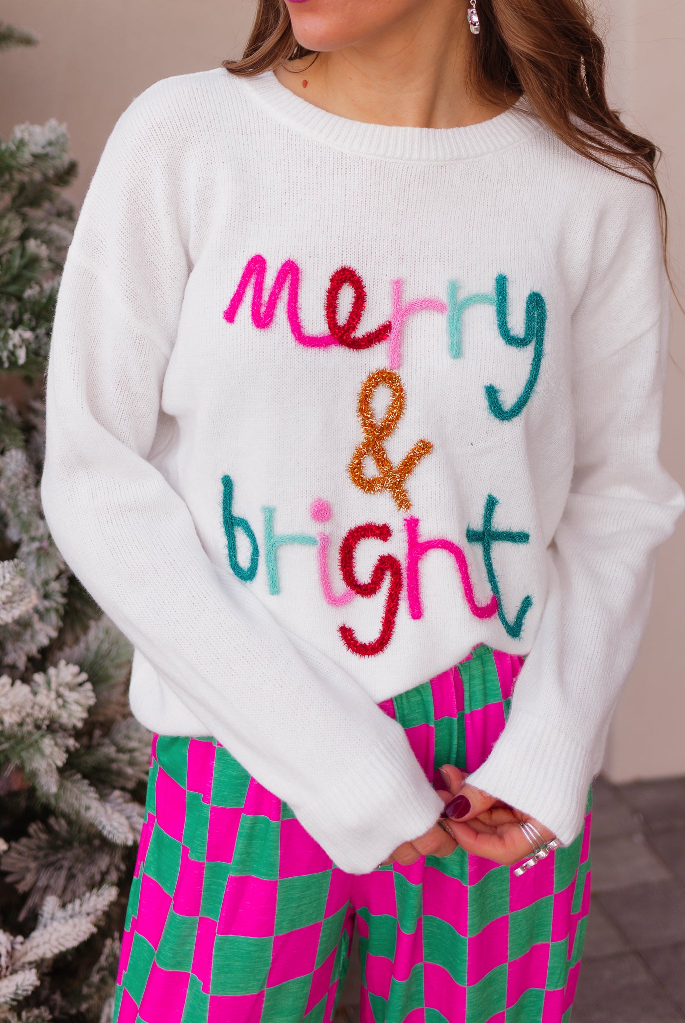 Merry & Bright Tinsel Christmas Sweater-Sweaters-Krush Kandy, Women's Online Fashion Boutique Located in Phoenix, Arizona (Scottsdale Area)