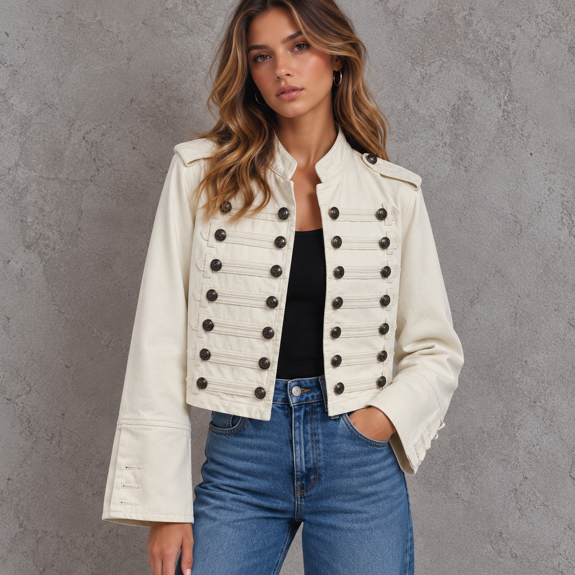 Regal Revival Military-Inspired Button Detail Jacket