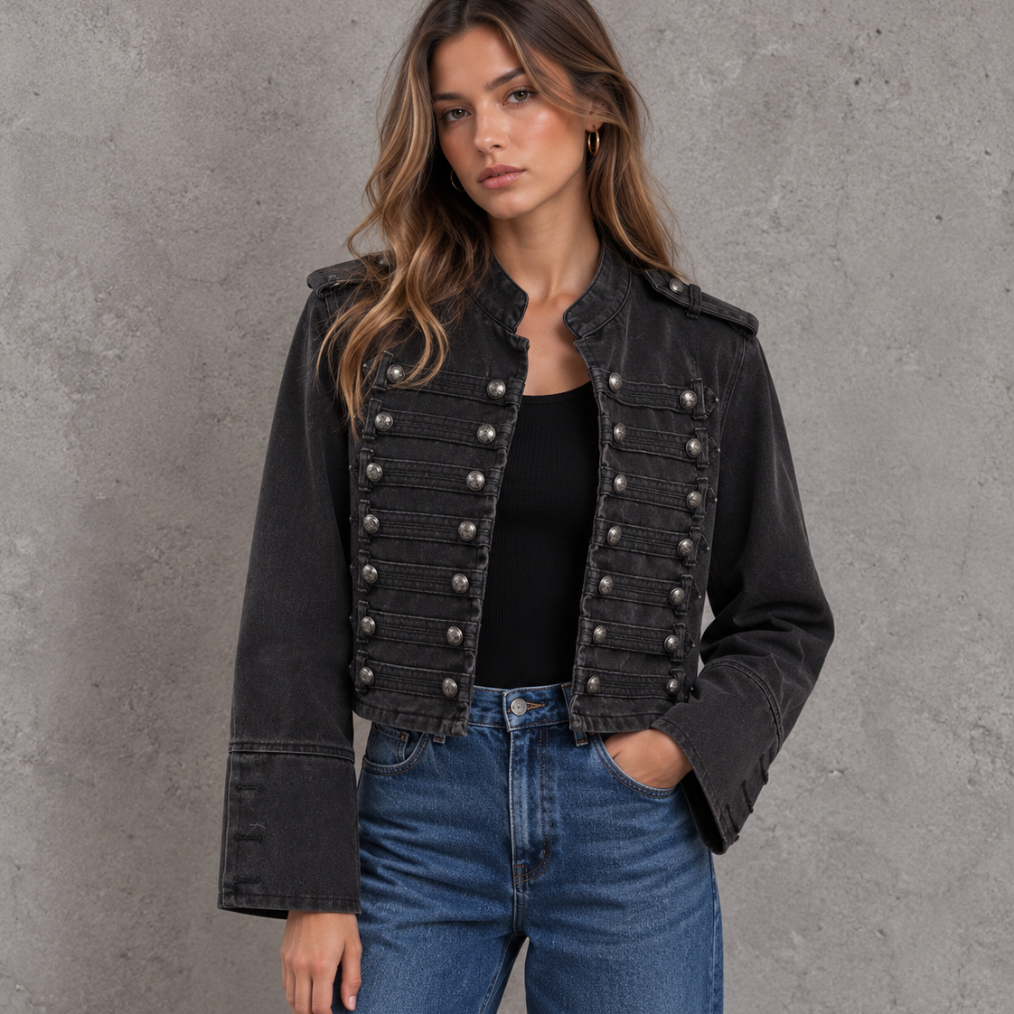 Regal Revival Military-Inspired Button Detail Jacket