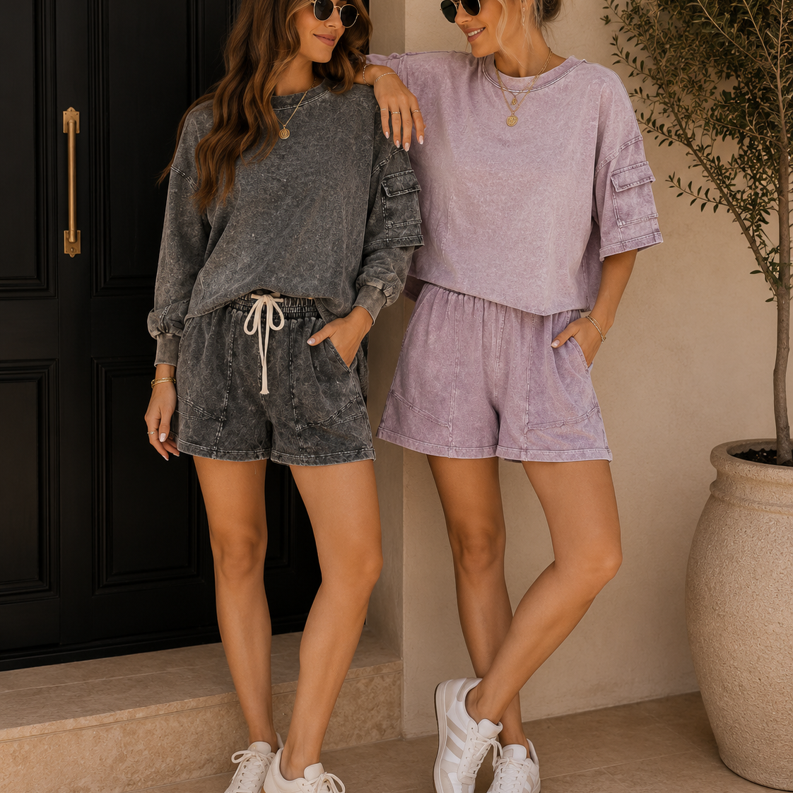 Mineral Wash Raw Out Seam Shorts