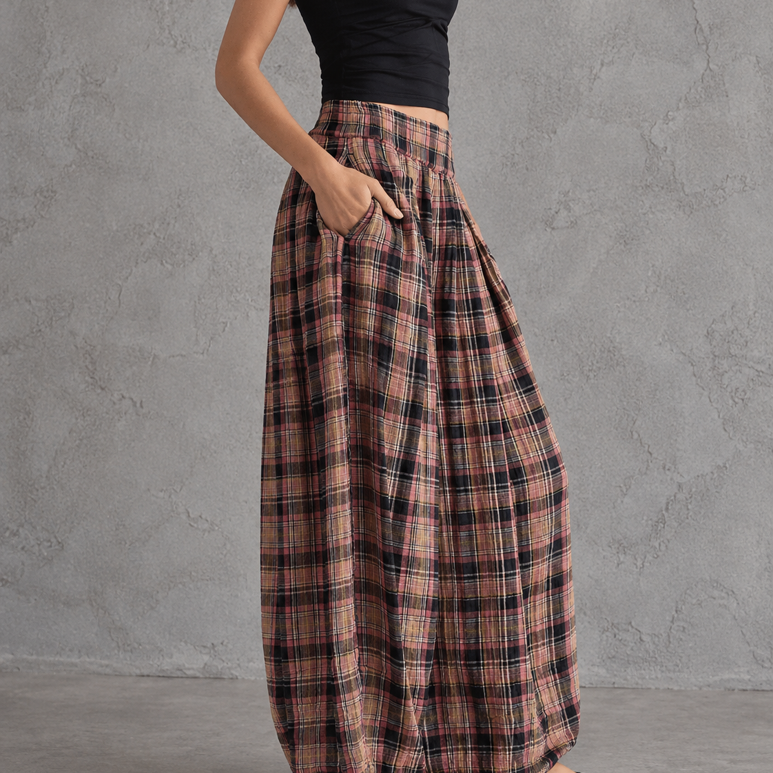 Wrenley Vintage Plaid Balloon Silhouette Pants
