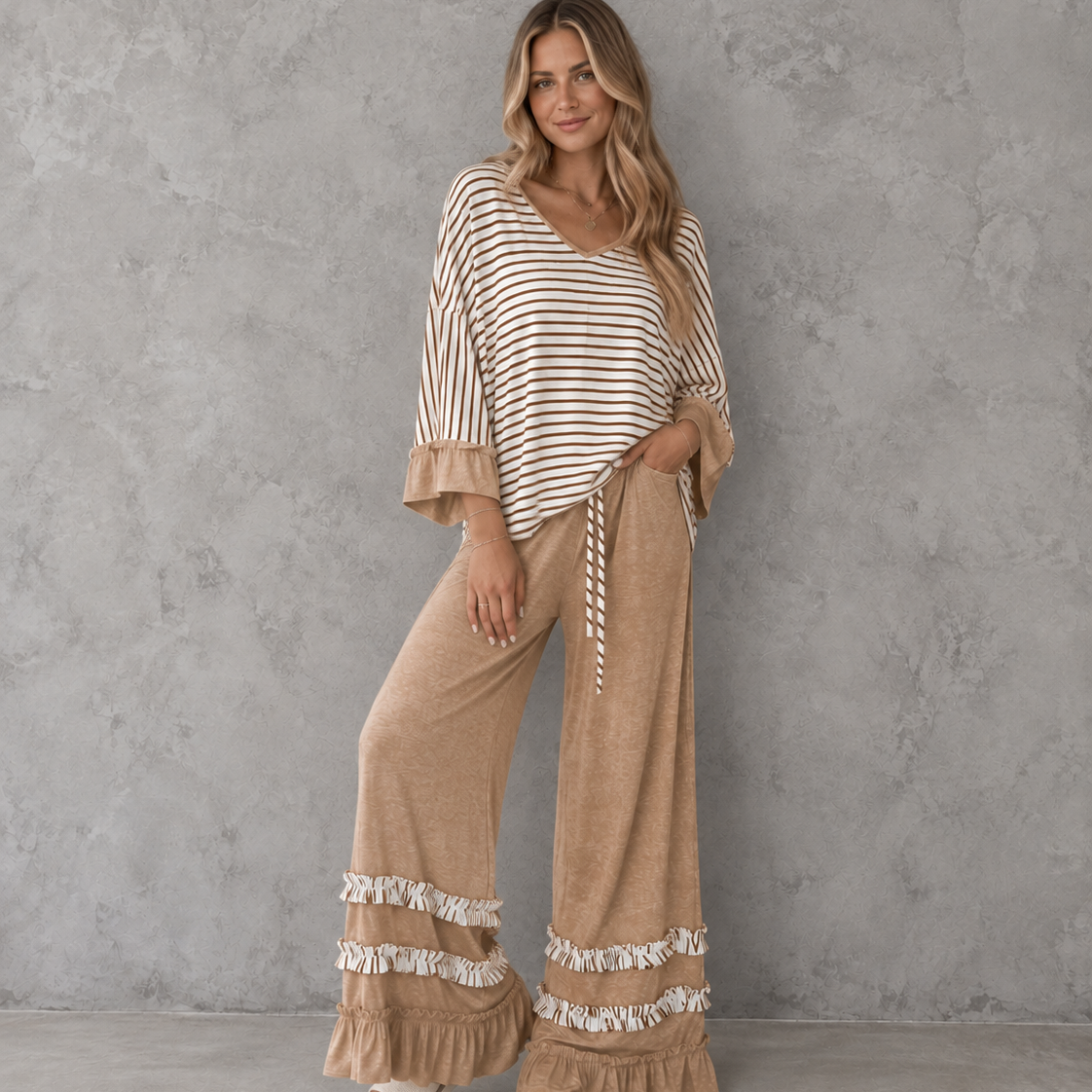 Willow Whimsy Stripe Ruffle Pant Set