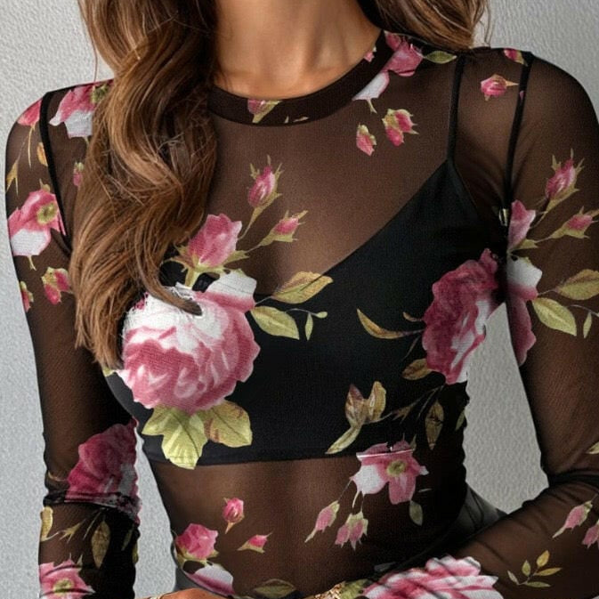 Midnight Rose Mesh Top-Tops-Krush Kandy, Women's Online Fashion Boutique Located in Phoenix, Arizona (Scottsdale Area)