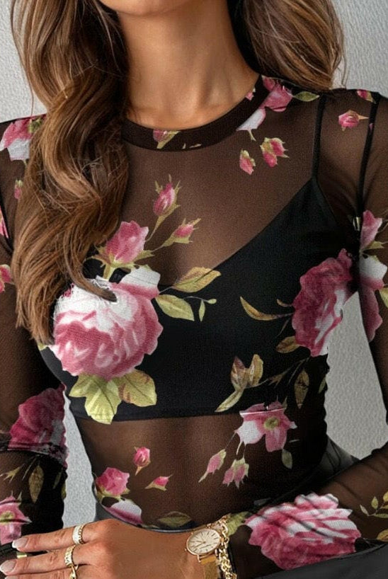 Midnight Rose Mesh Top-Tops-Krush Kandy, Women's Online Fashion Boutique Located in Phoenix, Arizona (Scottsdale Area)