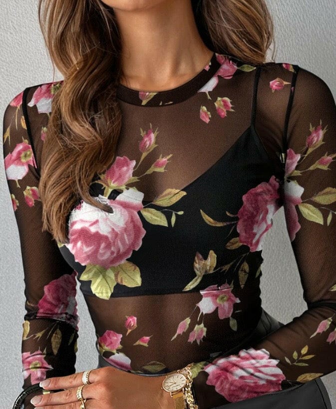 Midnight Rose Mesh Top-Tops-Krush Kandy, Women's Online Fashion Boutique Located in Phoenix, Arizona (Scottsdale Area)