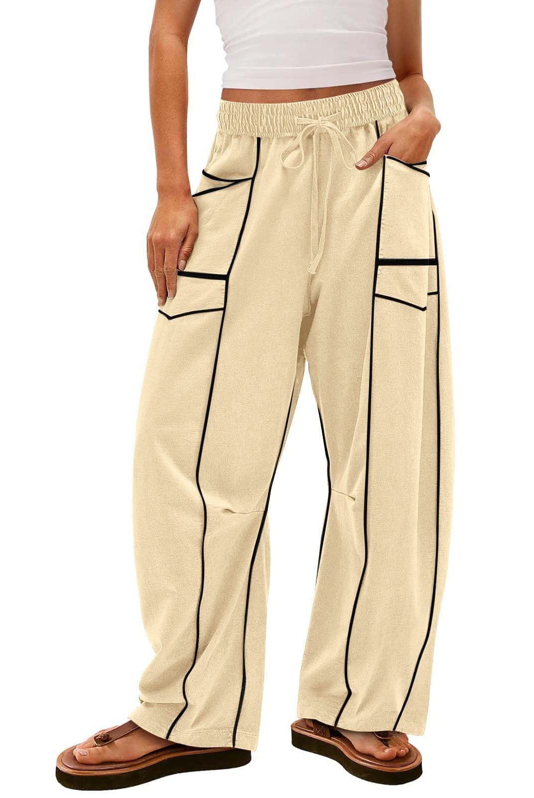 Luxe Contrast Stitching Wide Leg Pants-Pants-Krush Kandy, Women's Online Fashion Boutique Located in Phoenix, Arizona (Scottsdale Area)