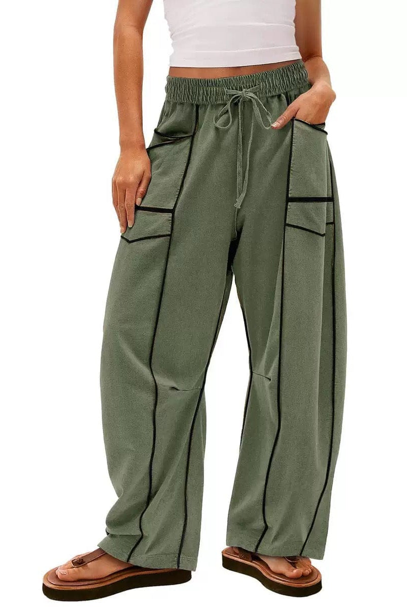 Luxe Contrast Stitching Wide Leg Pants-Pants-Krush Kandy, Women's Online Fashion Boutique Located in Phoenix, Arizona (Scottsdale Area)