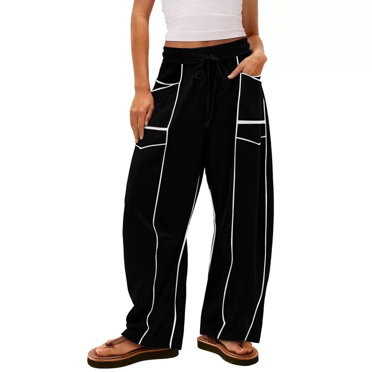 Luxe Contrast Stitching Wide Leg Pants-Pants-Krush Kandy, Women's Online Fashion Boutique Located in Phoenix, Arizona (Scottsdale Area)