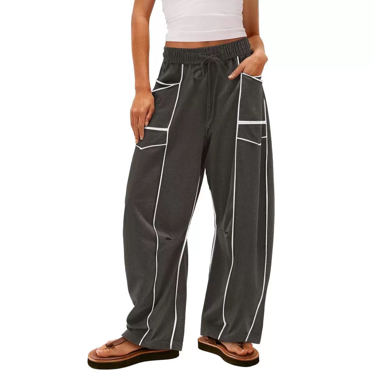 Luxe Contrast Stitching Wide Leg Pants-Pants-Krush Kandy, Women's Online Fashion Boutique Located in Phoenix, Arizona (Scottsdale Area)