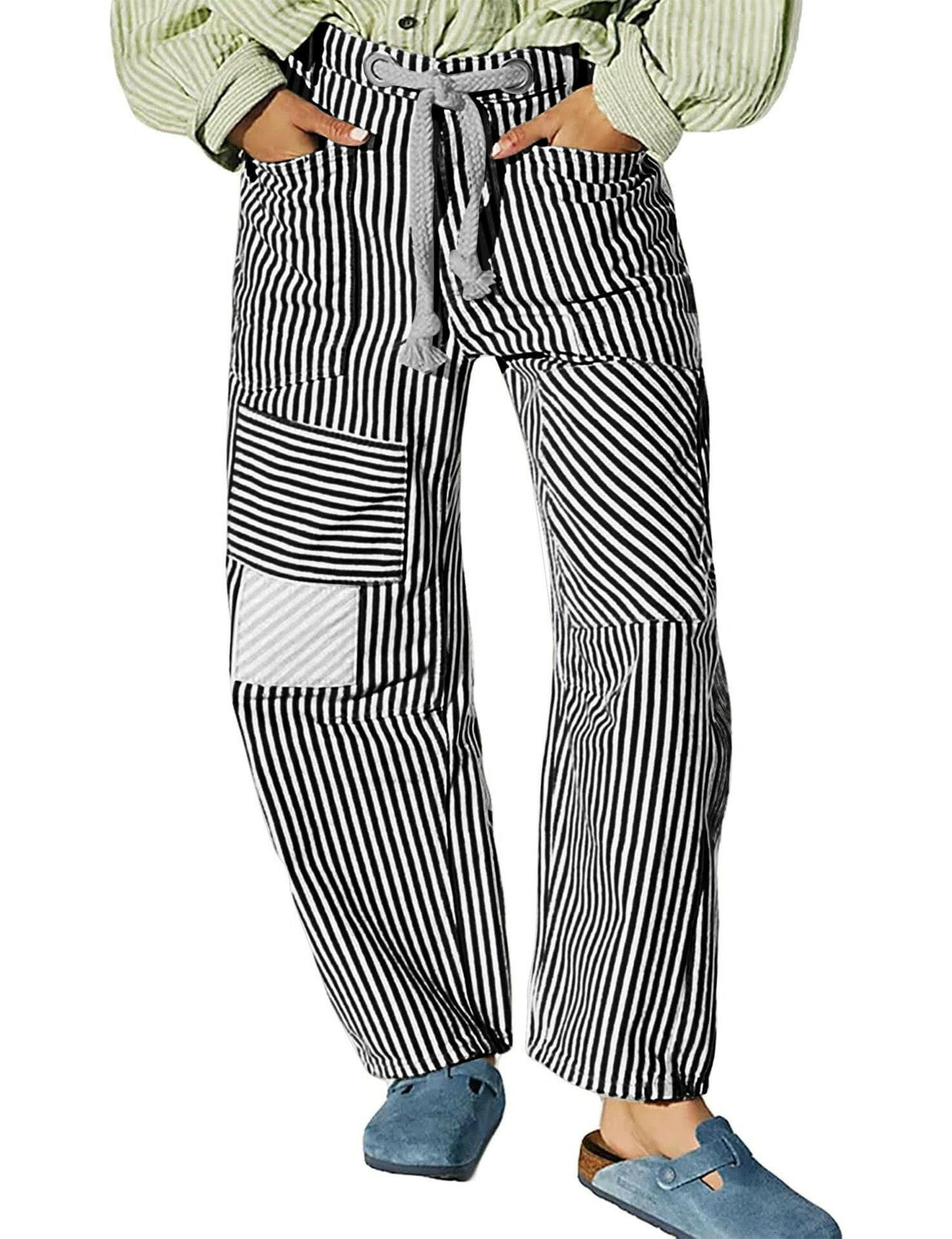 Easy Days Patchwork Railroad Striped Pants-Pants-Krush Kandy, Women's Online Fashion Boutique Located in Phoenix, Arizona (Scottsdale Area)