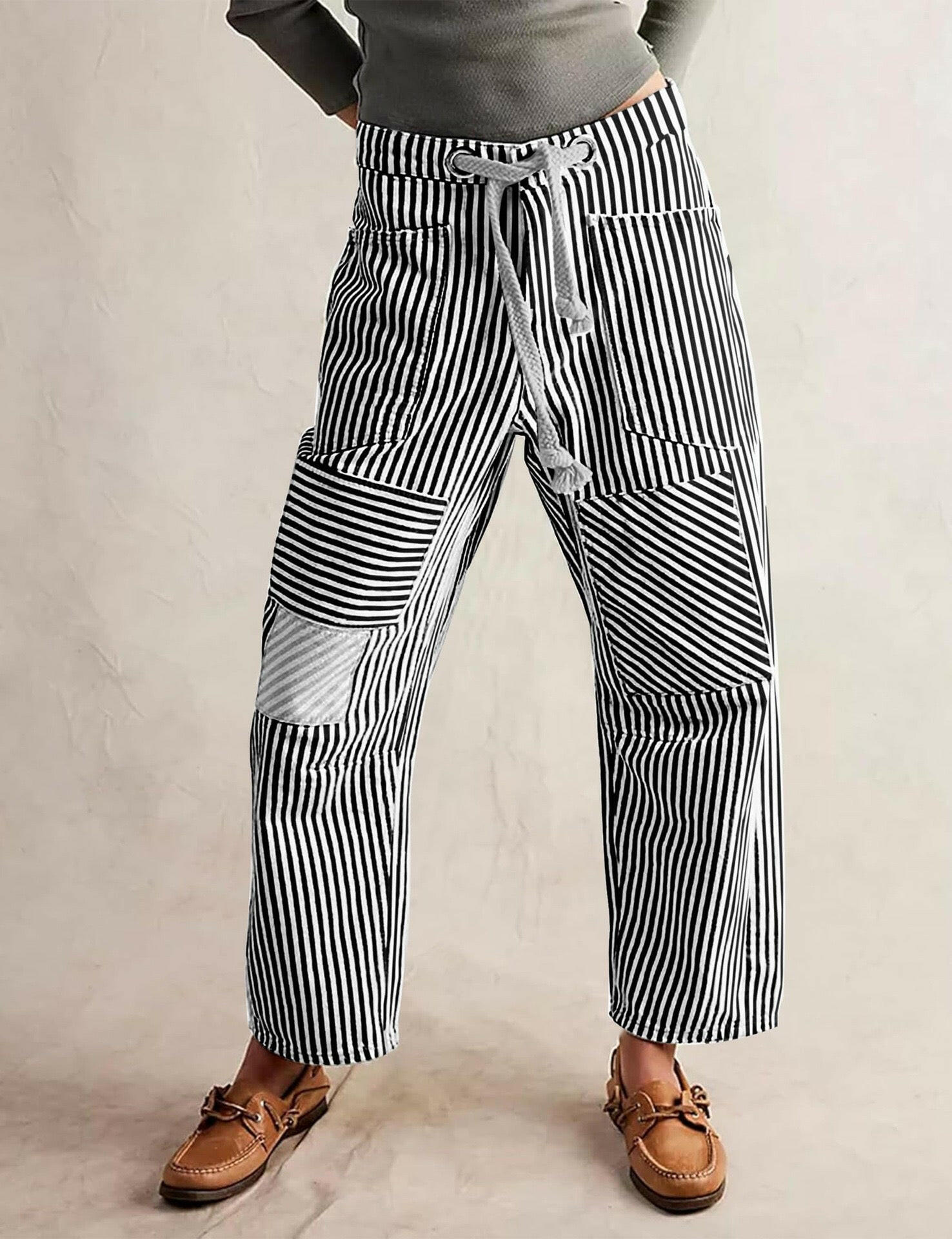Easy Days Patchwork Railroad Striped Pants-Pants-Krush Kandy, Women's Online Fashion Boutique Located in Phoenix, Arizona (Scottsdale Area)