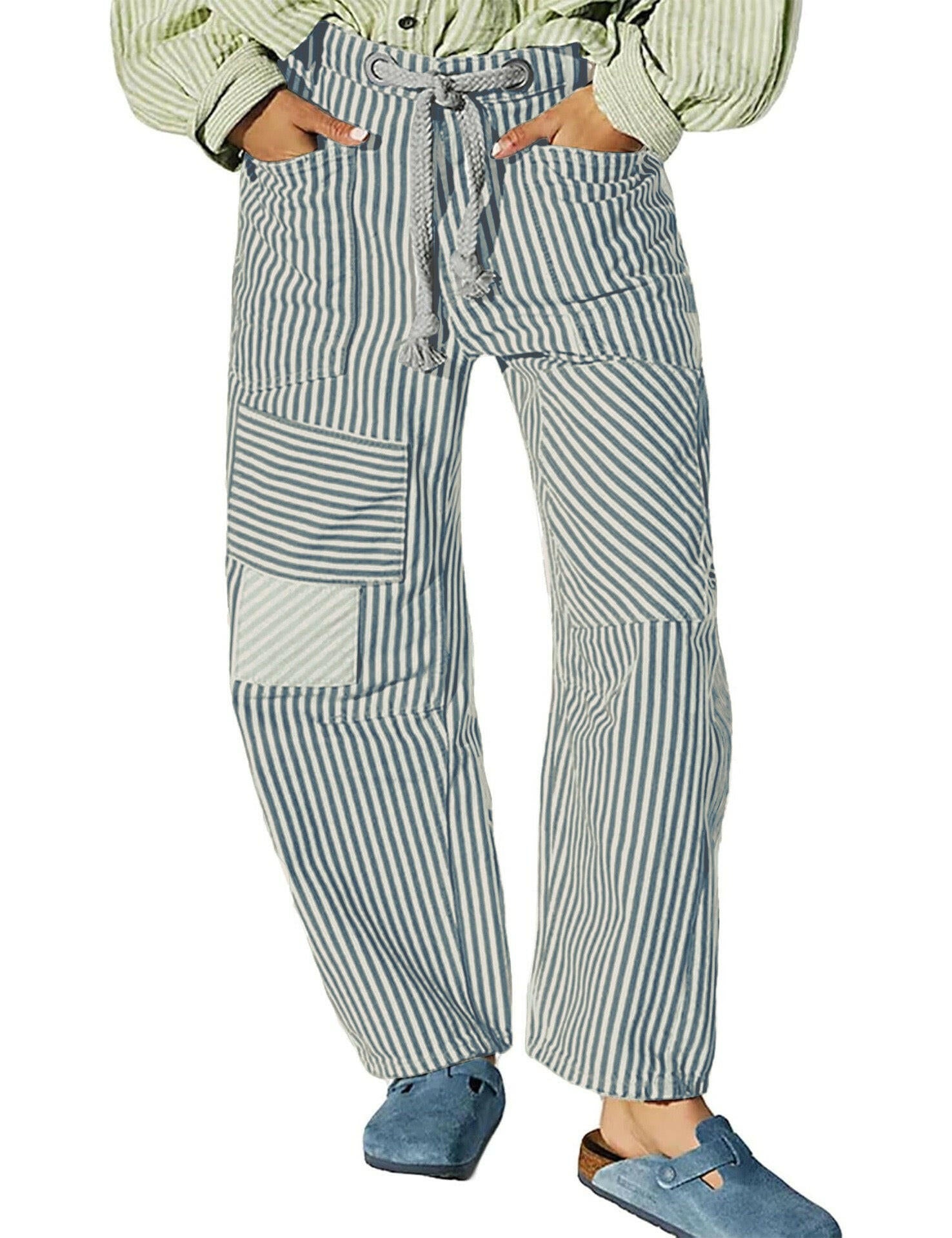 Easy Days Patchwork Railroad Striped Pants-Pants-Krush Kandy, Women's Online Fashion Boutique Located in Phoenix, Arizona (Scottsdale Area)