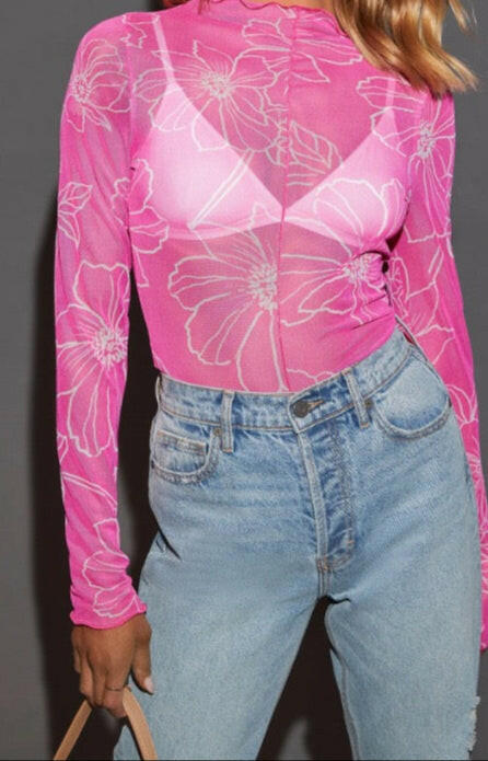 Delicate Floral Mesh Long Sleeve Top-Long Sleeve Tops-Krush Kandy, Women's Online Fashion Boutique Located in Phoenix, Arizona (Scottsdale Area)
