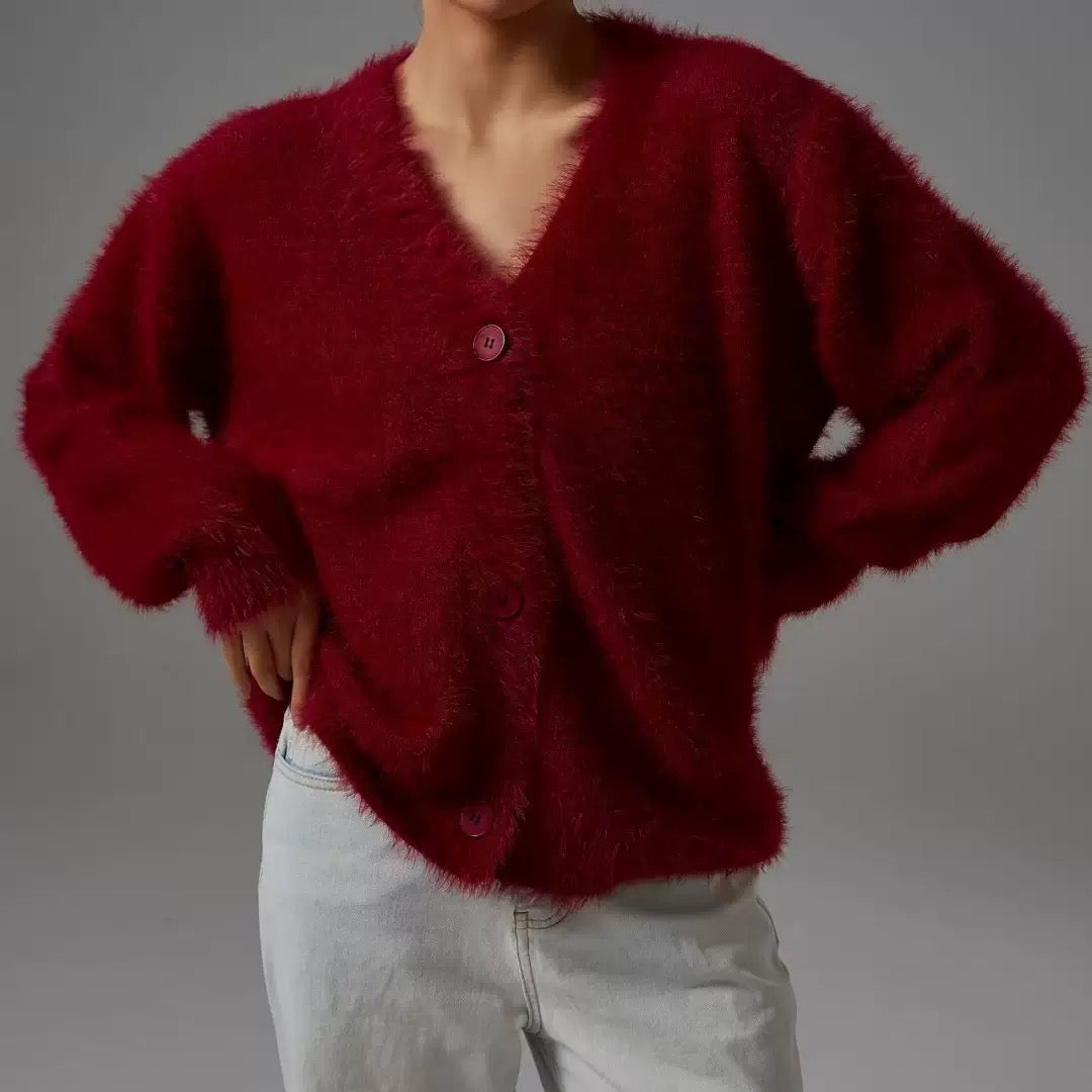 Luxe Soft Fuzzy Button Cardigan-Cardigans-Krush Kandy, Women's Online Fashion Boutique Located in Phoenix, Arizona (Scottsdale Area)