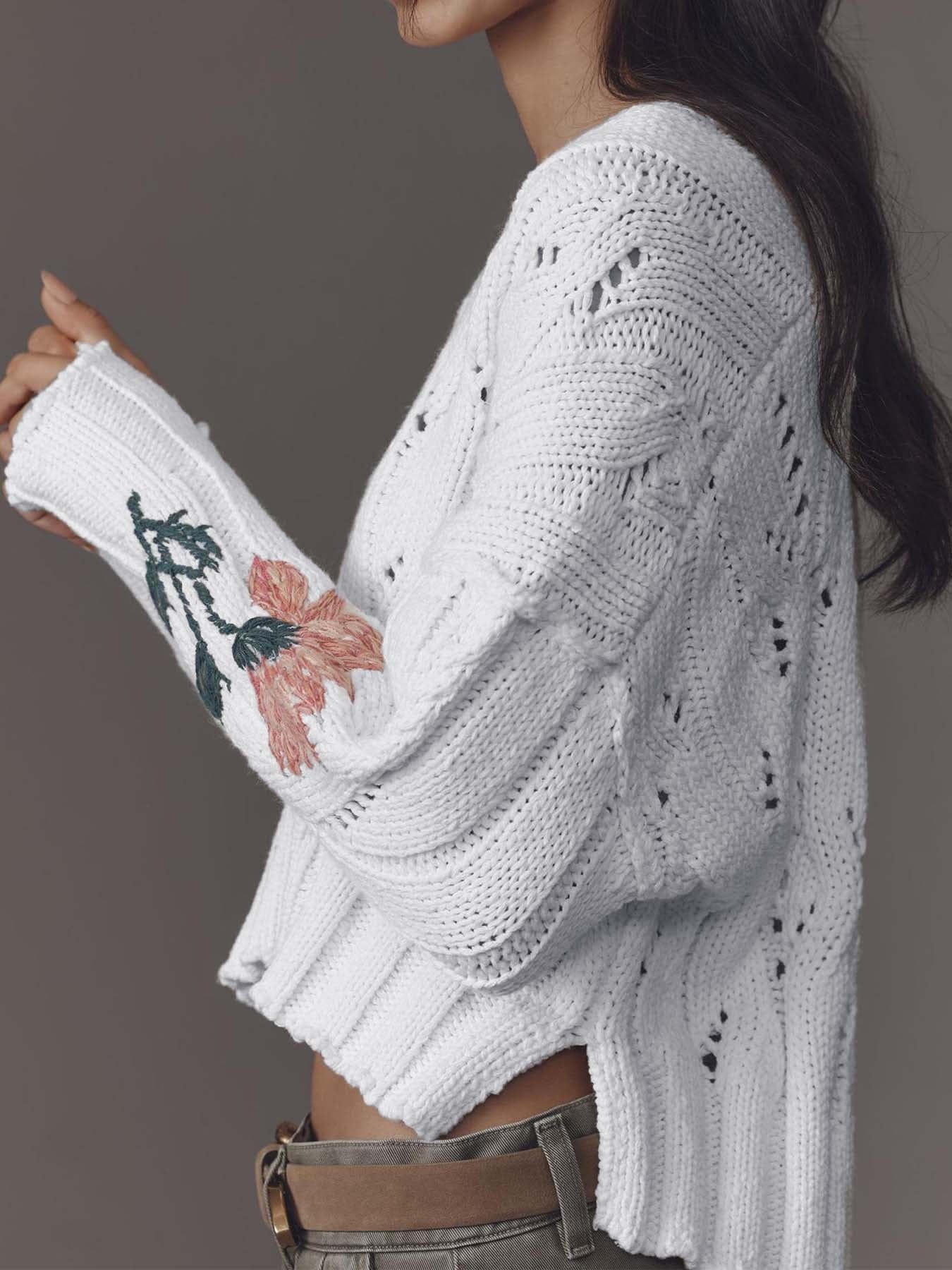Floral Sleeve Knit Sweater-Sweaters-Krush Kandy, Women's Online Fashion Boutique Located in Phoenix, Arizona (Scottsdale Area)