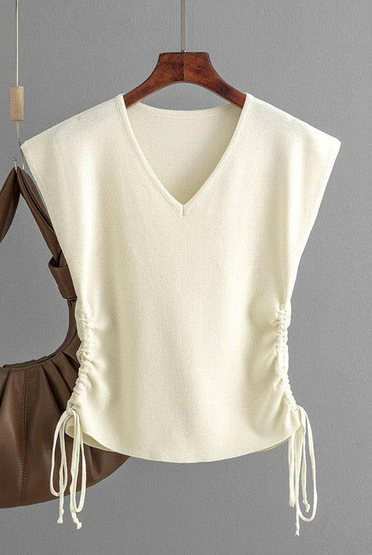 Elegant Ruched Side V-Neck Sleeveless Top-Tops-Krush Kandy, Women's Online Fashion Boutique Located in Phoenix, Arizona (Scottsdale Area)