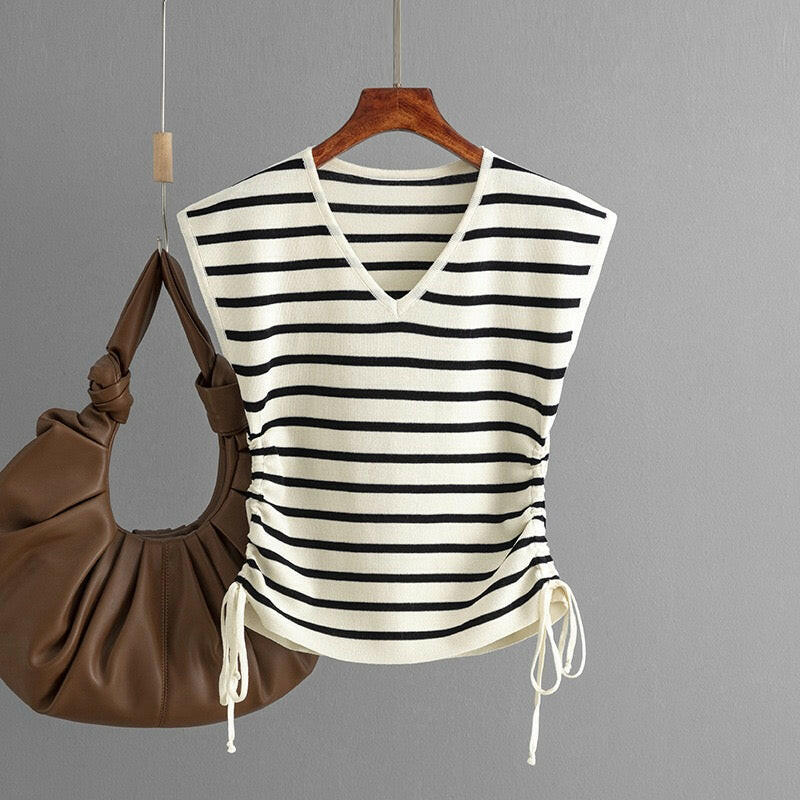 Elegant Ruched Side V-Neck Sleeveless Top-Tops-Krush Kandy, Women's Online Fashion Boutique Located in Phoenix, Arizona (Scottsdale Area)