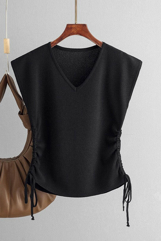 Elegant Ruched Side V-Neck Sleeveless Top-Tops-Krush Kandy, Women's Online Fashion Boutique Located in Phoenix, Arizona (Scottsdale Area)
