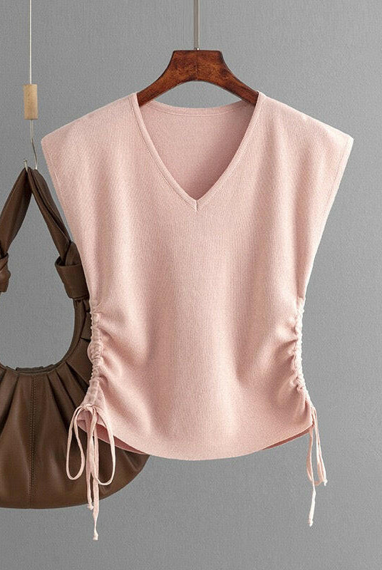 Elegant Ruched Side V-Neck Sleeveless Top-Tops-Krush Kandy, Women's Online Fashion Boutique Located in Phoenix, Arizona (Scottsdale Area)