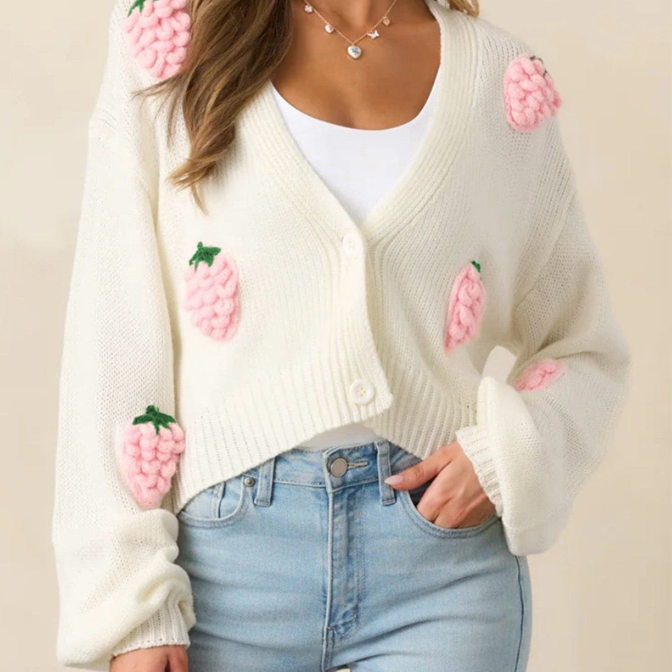 Pink Strawberry Knit Cardigan-Cardigans-Krush Kandy, Women's Online Fashion Boutique Located in Phoenix, Arizona (Scottsdale Area)