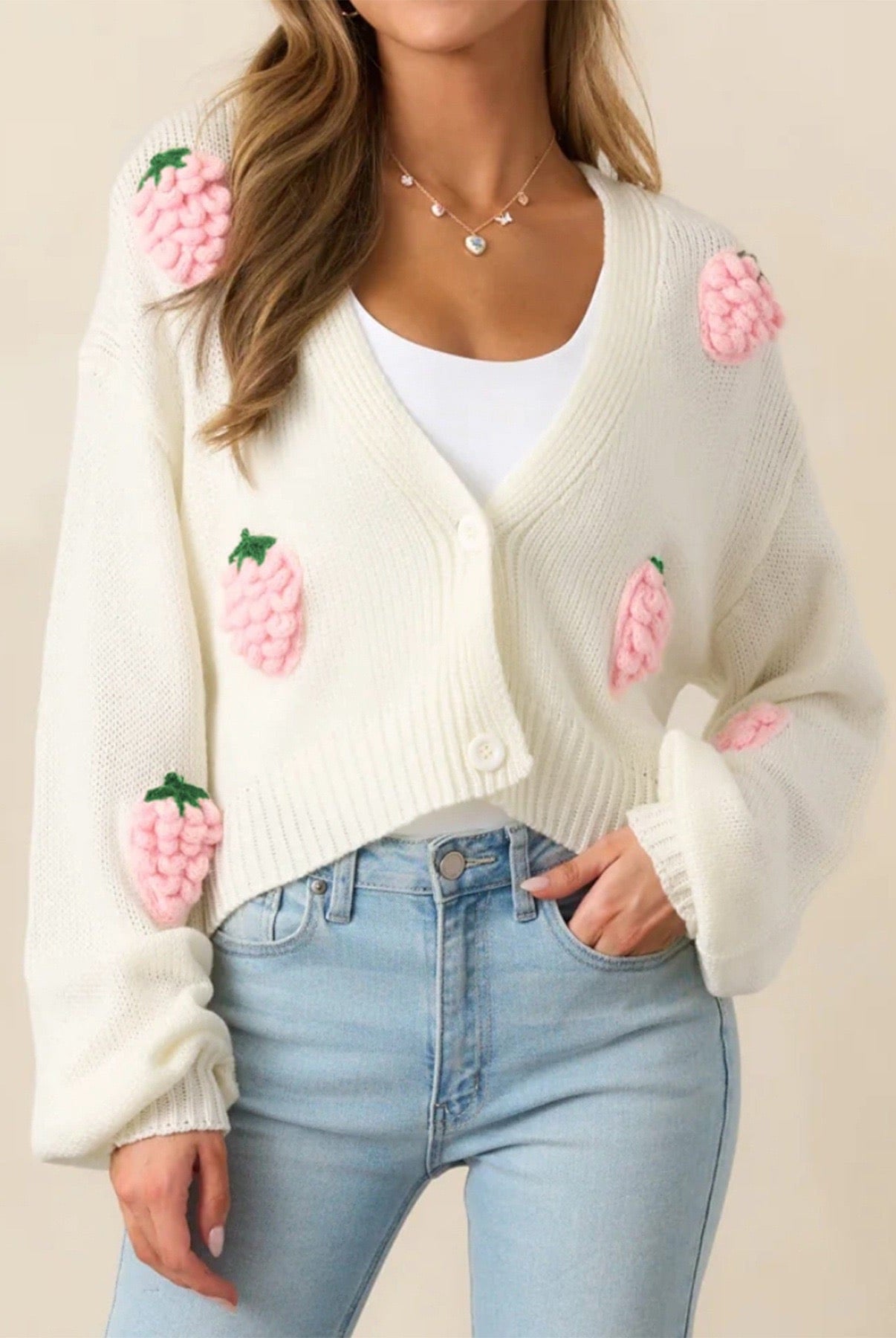 Pink Strawberry Knit Cardigan-Cardigans-Krush Kandy, Women's Online Fashion Boutique Located in Phoenix, Arizona (Scottsdale Area)