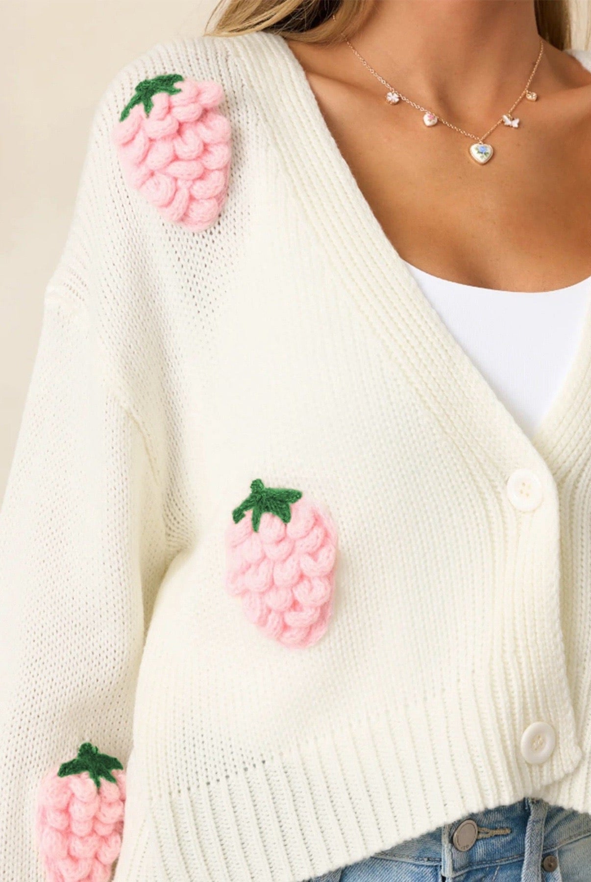 Pink Strawberry Knit Cardigan-Cardigans-Krush Kandy, Women's Online Fashion Boutique Located in Phoenix, Arizona (Scottsdale Area)