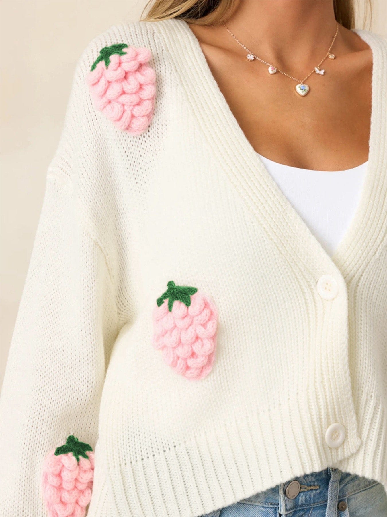 Pink Strawberry Knit Cardigan-Cardigans-Krush Kandy, Women's Online Fashion Boutique Located in Phoenix, Arizona (Scottsdale Area)