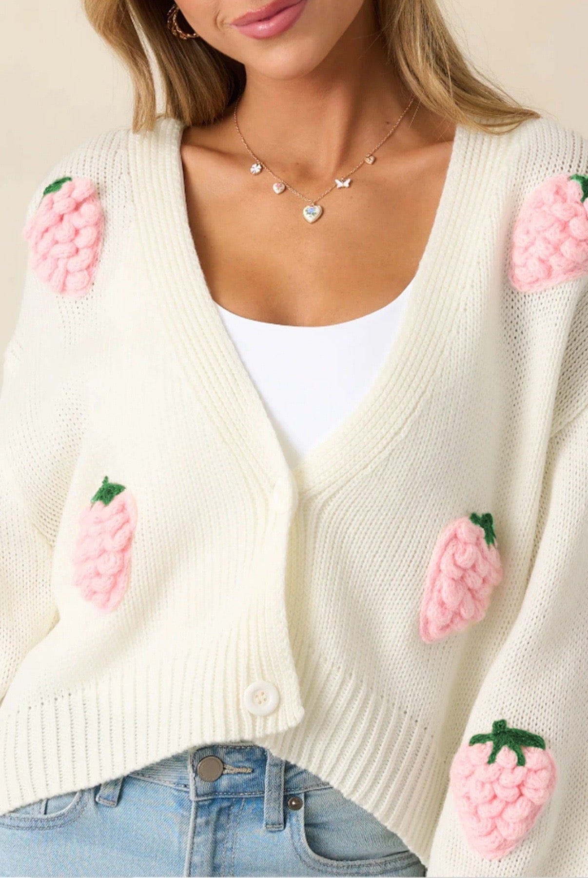 Pink Strawberry Knit Cardigan-Cardigans-Krush Kandy, Women's Online Fashion Boutique Located in Phoenix, Arizona (Scottsdale Area)