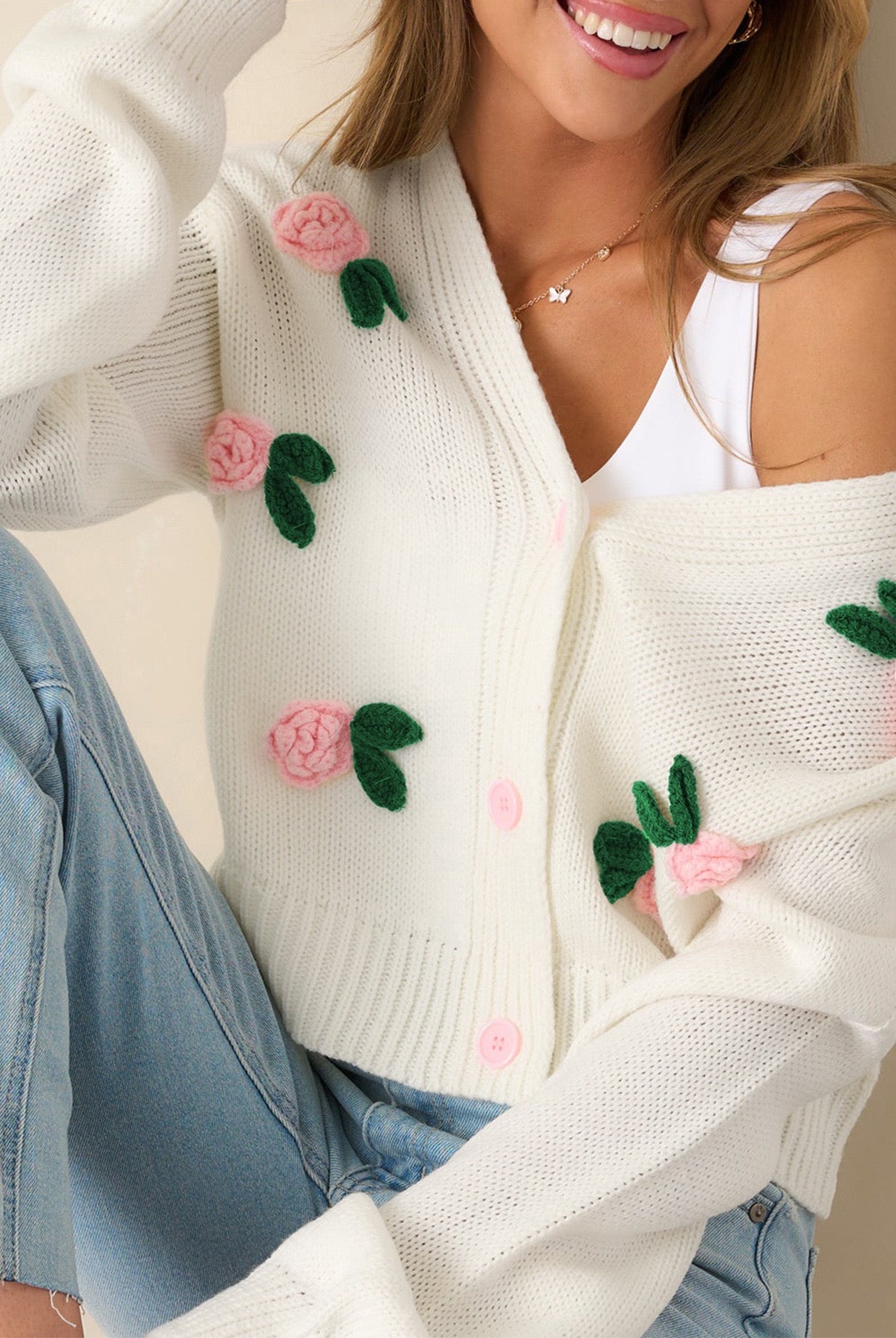 Wish You Roses Knit Cardigan-Cardigans-Krush Kandy, Women's Online Fashion Boutique Located in Phoenix, Arizona (Scottsdale Area)