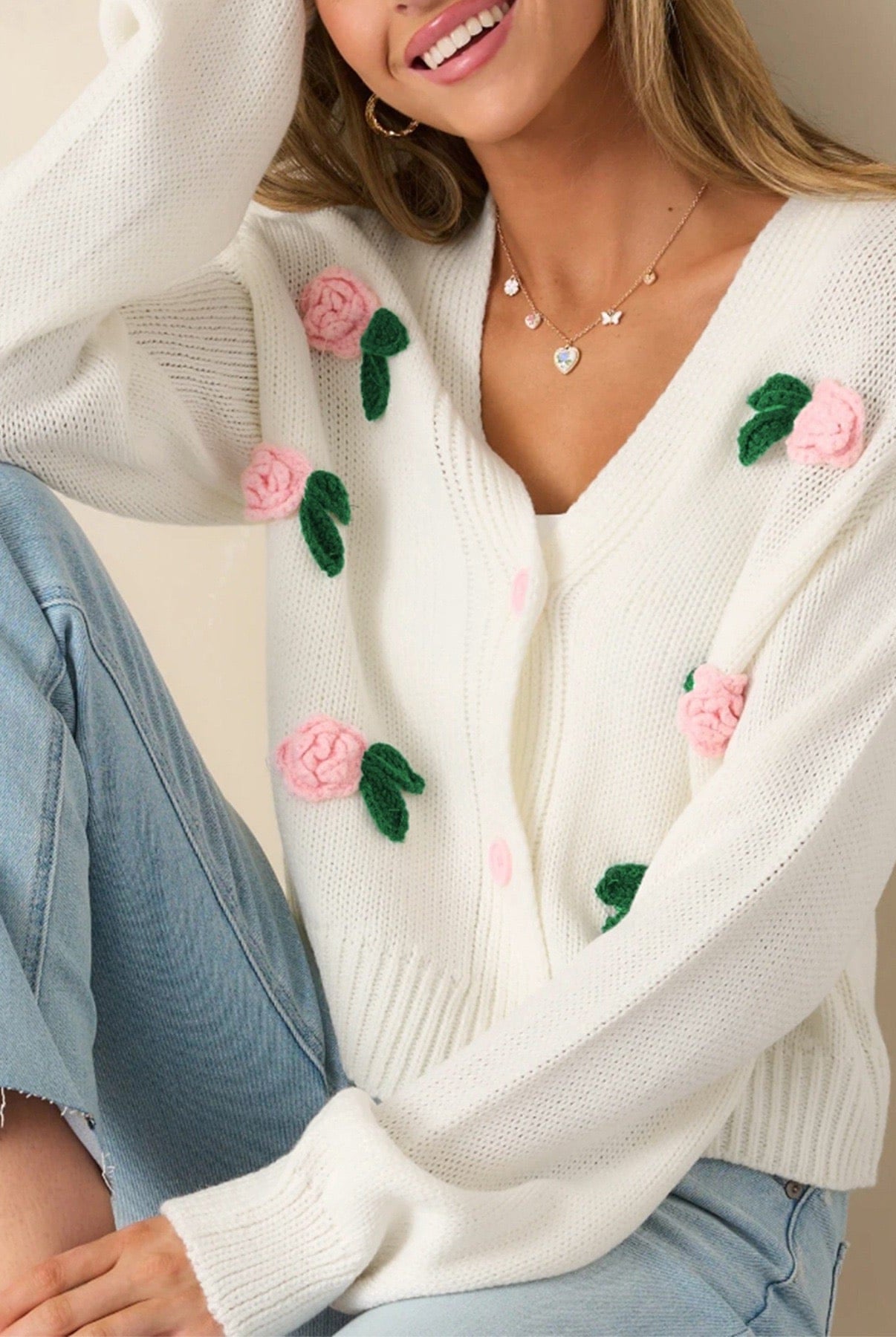 Wish You Roses Knit Cardigan-Cardigans-Krush Kandy, Women's Online Fashion Boutique Located in Phoenix, Arizona (Scottsdale Area)