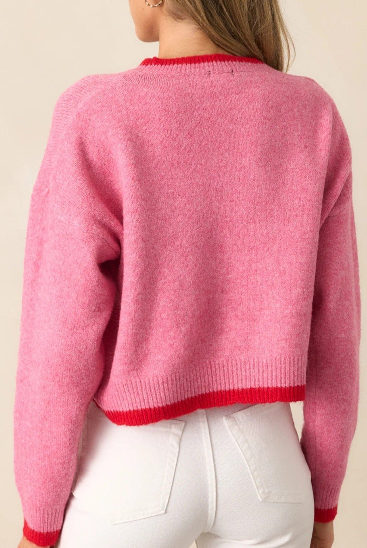 Strawberry Bliss Contrast Sweater-Sweaters-Krush Kandy, Women's Online Fashion Boutique Located in Phoenix, Arizona (Scottsdale Area)
