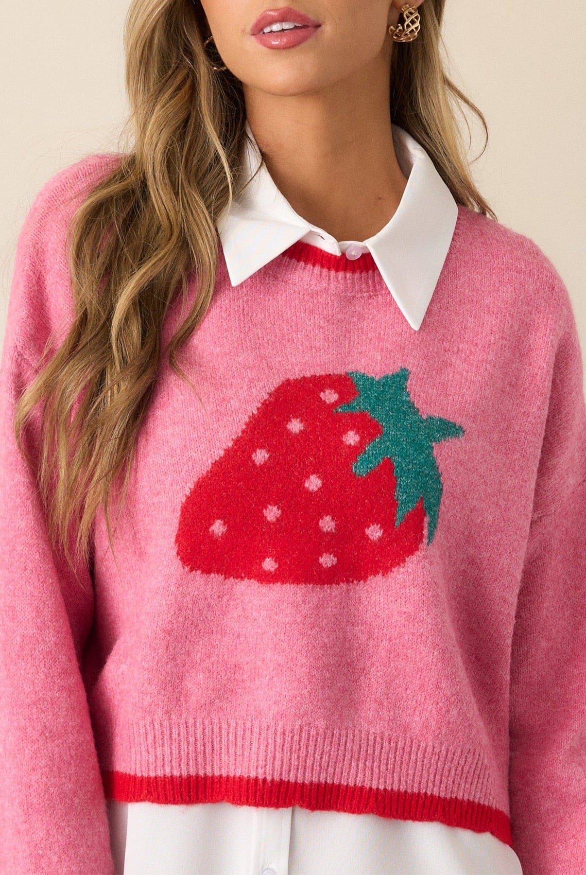 Strawberry Bliss Contrast Sweater-Sweaters-Krush Kandy, Women's Online Fashion Boutique Located in Phoenix, Arizona (Scottsdale Area)