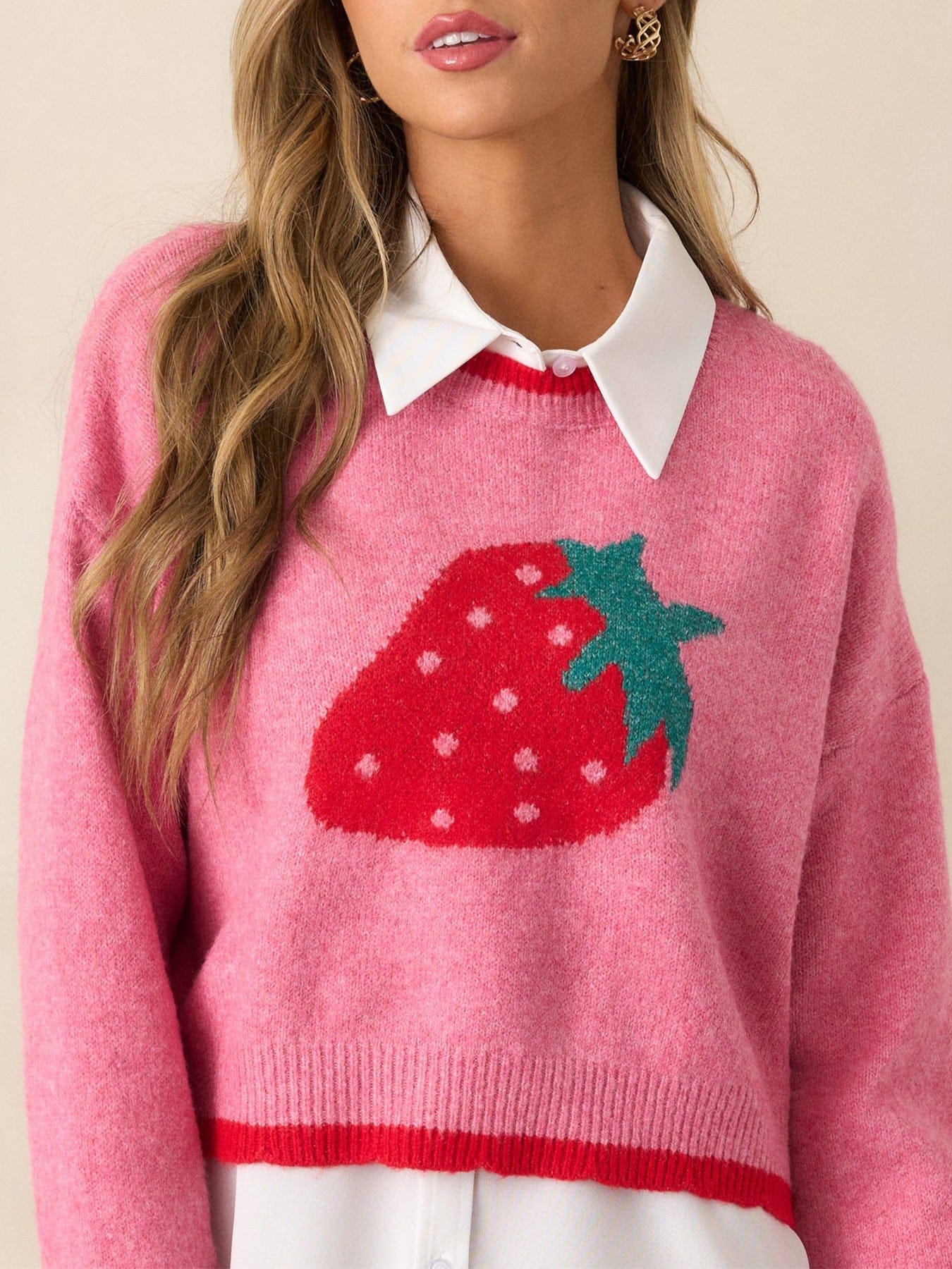 Strawberry Bliss Contrast Sweater-Sweaters-Krush Kandy, Women's Online Fashion Boutique Located in Phoenix, Arizona (Scottsdale Area)