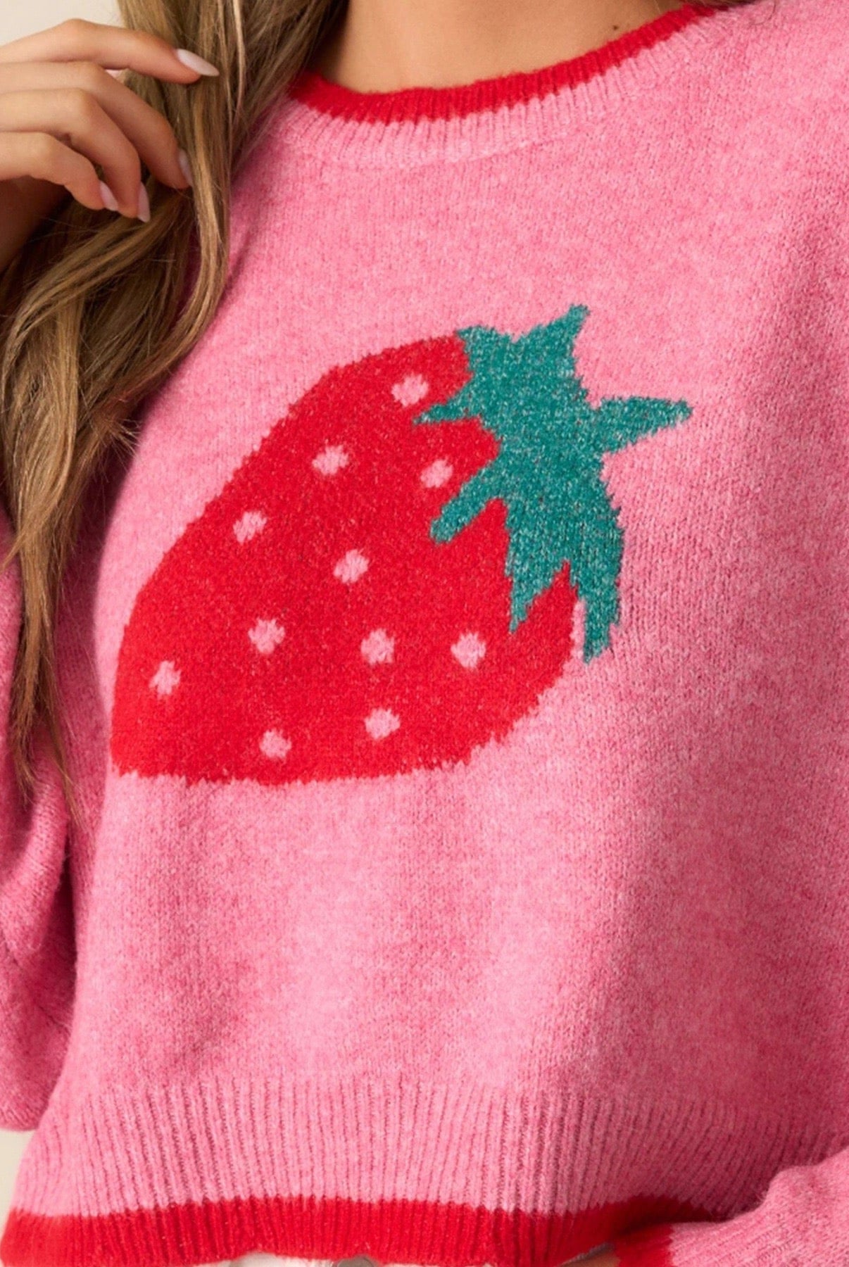 Strawberry Bliss Contrast Sweater-Sweaters-Krush Kandy, Women's Online Fashion Boutique Located in Phoenix, Arizona (Scottsdale Area)
