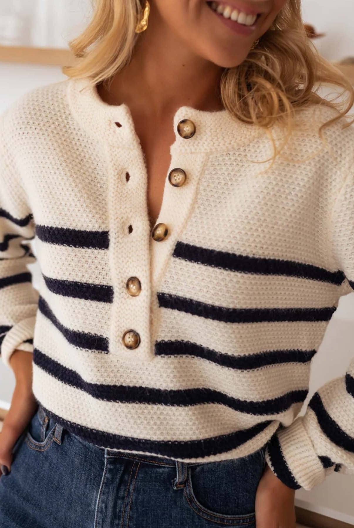 Warm Wishes Stripe Long Sleeve Sweater-Sweaters-Krush Kandy, Women's Online Fashion Boutique Located in Phoenix, Arizona (Scottsdale Area)